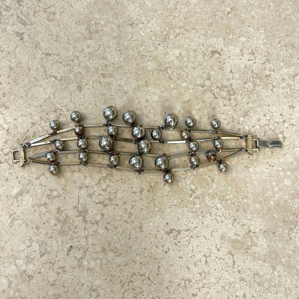 Vintage Silver Multi Strand Silver Ball Bracelet